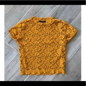 Ambiance Mustard Lace Crop Top